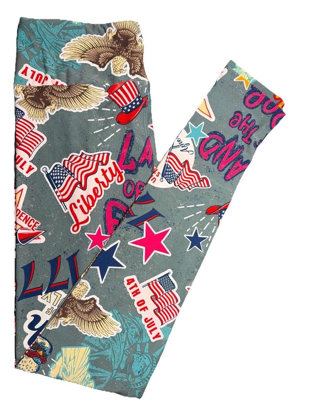 New LuLaRoe OS Patriotic Americana 4th Of July Lady Liberty Leggings Size 2-10